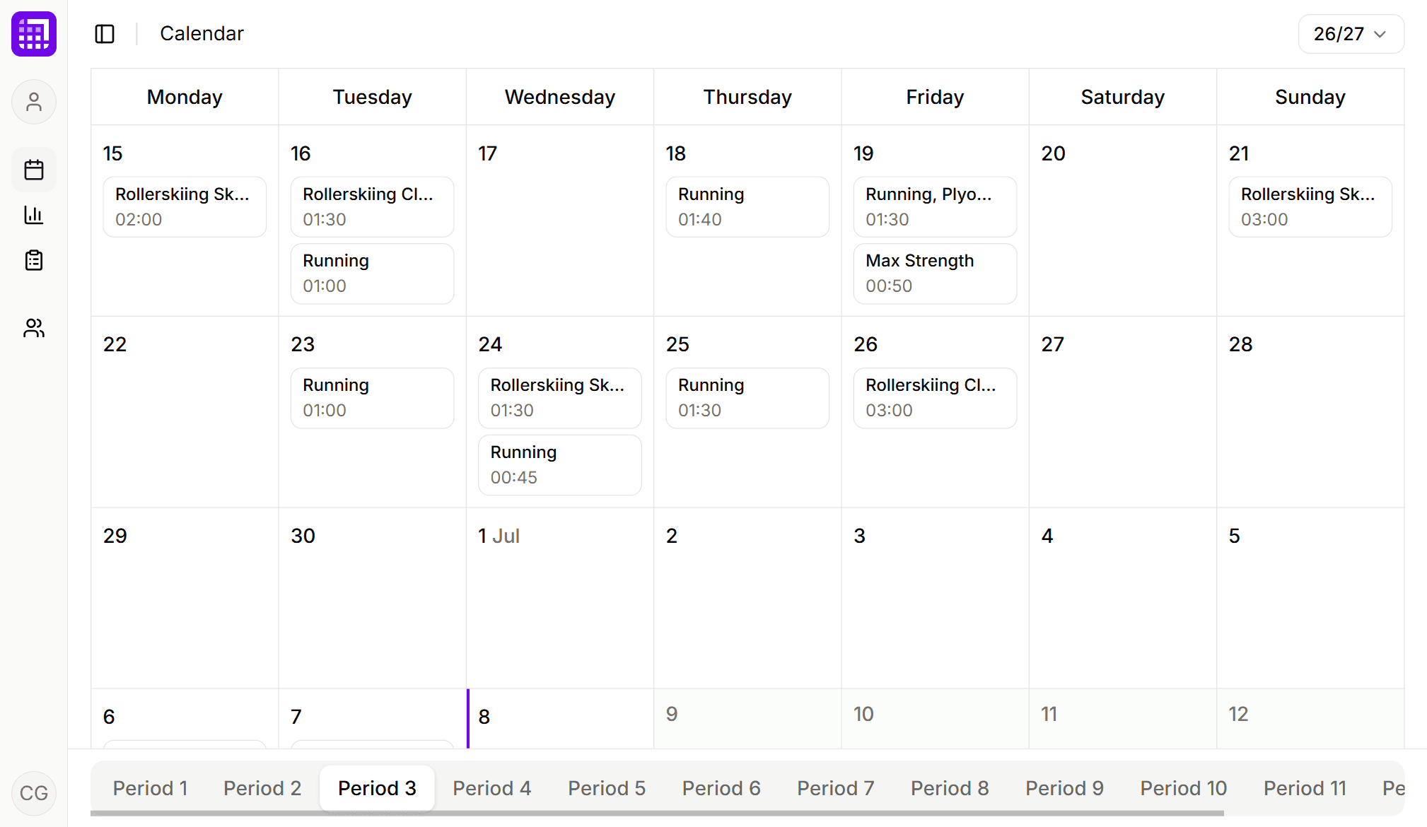 Segra's calendar view on desktop
